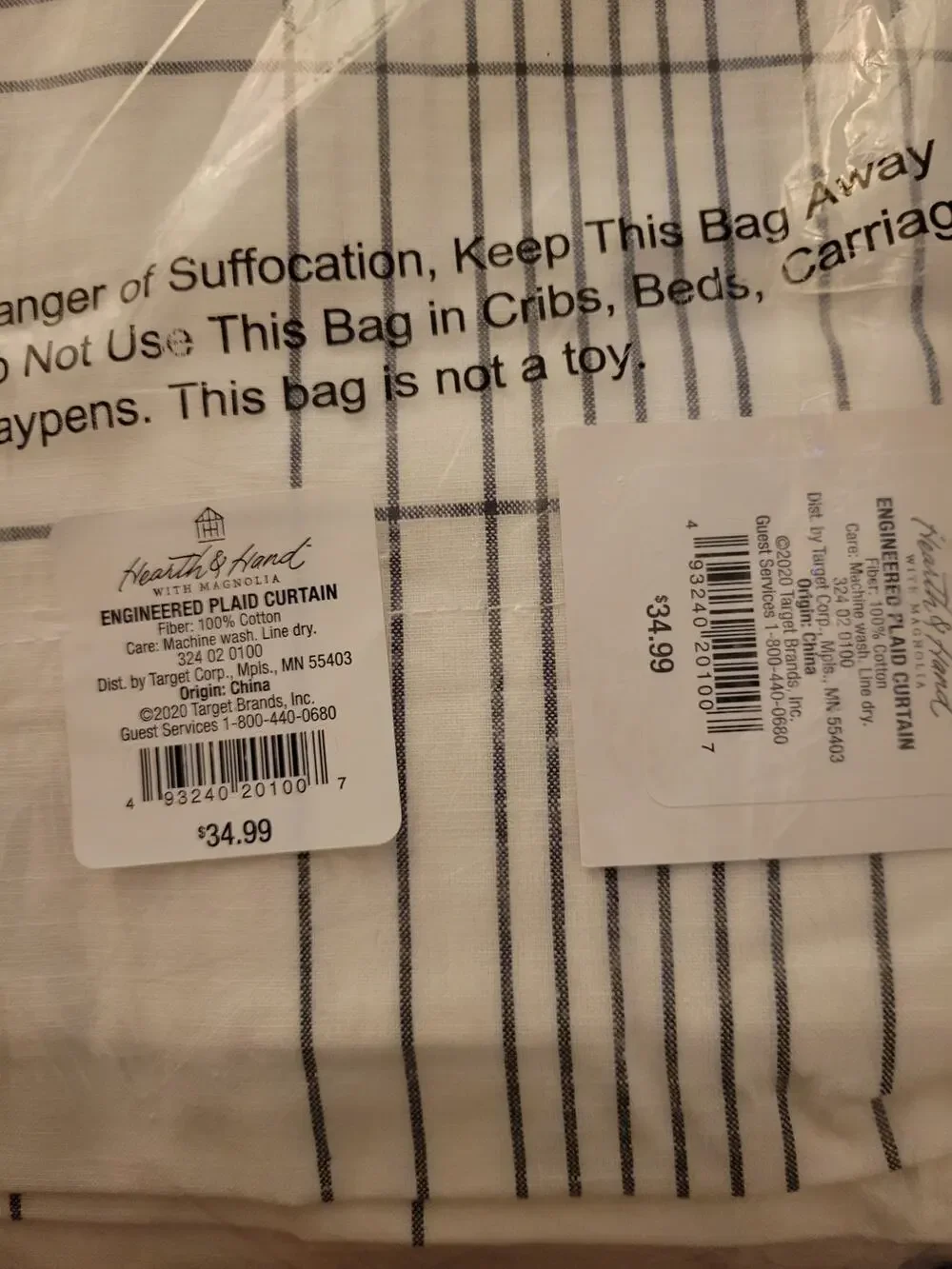 New Pair Hearth & Hand Magnolia Engineered Plaid Curtains 108